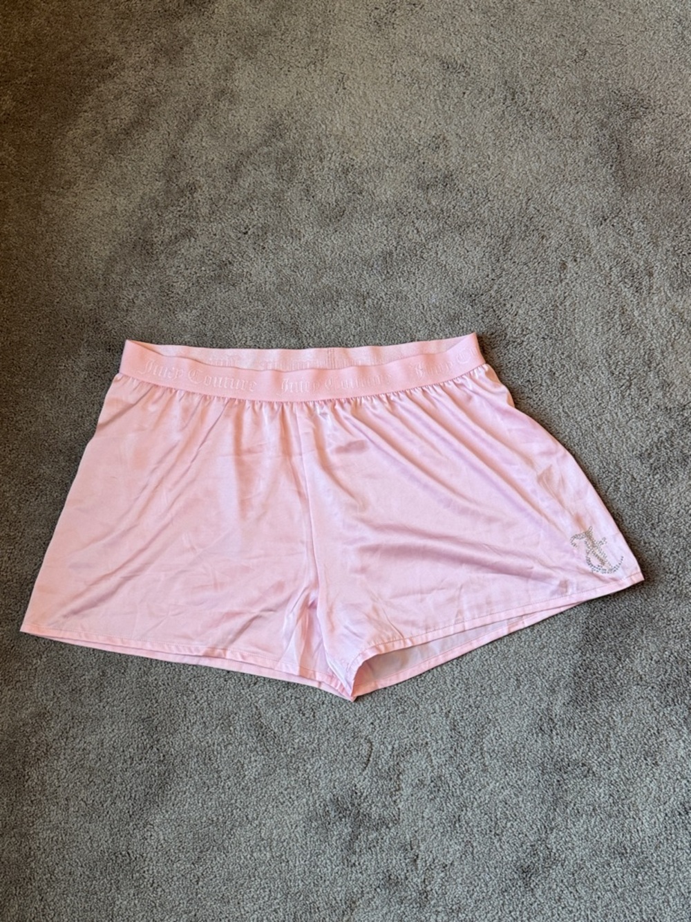 Juicy Couture Pink Satin Lounge Shorts Rhinestone Logo SIZE XL
